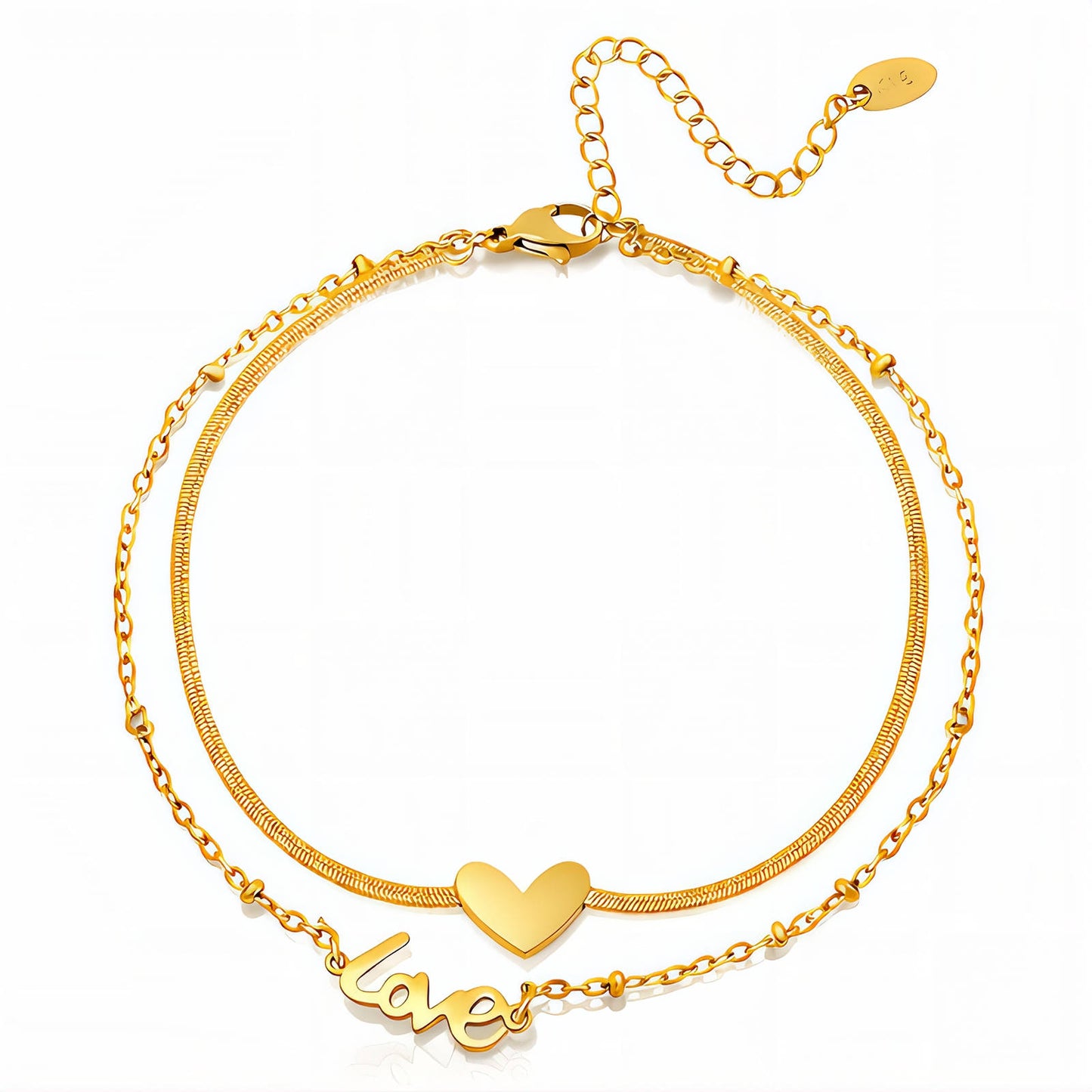 Hearts Anklet, 18K Gold Plated Steel