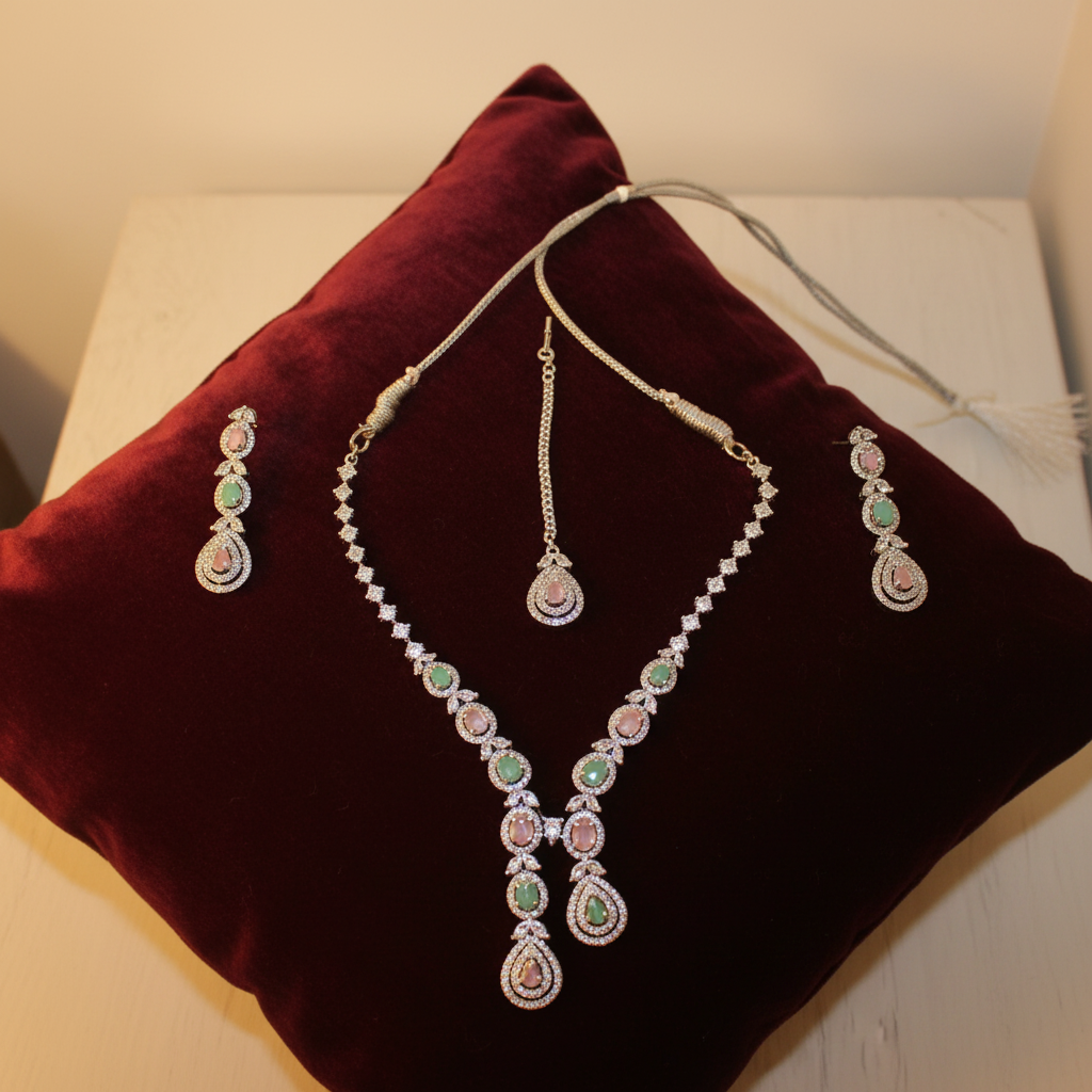 Multi-colored set on velvet cushion