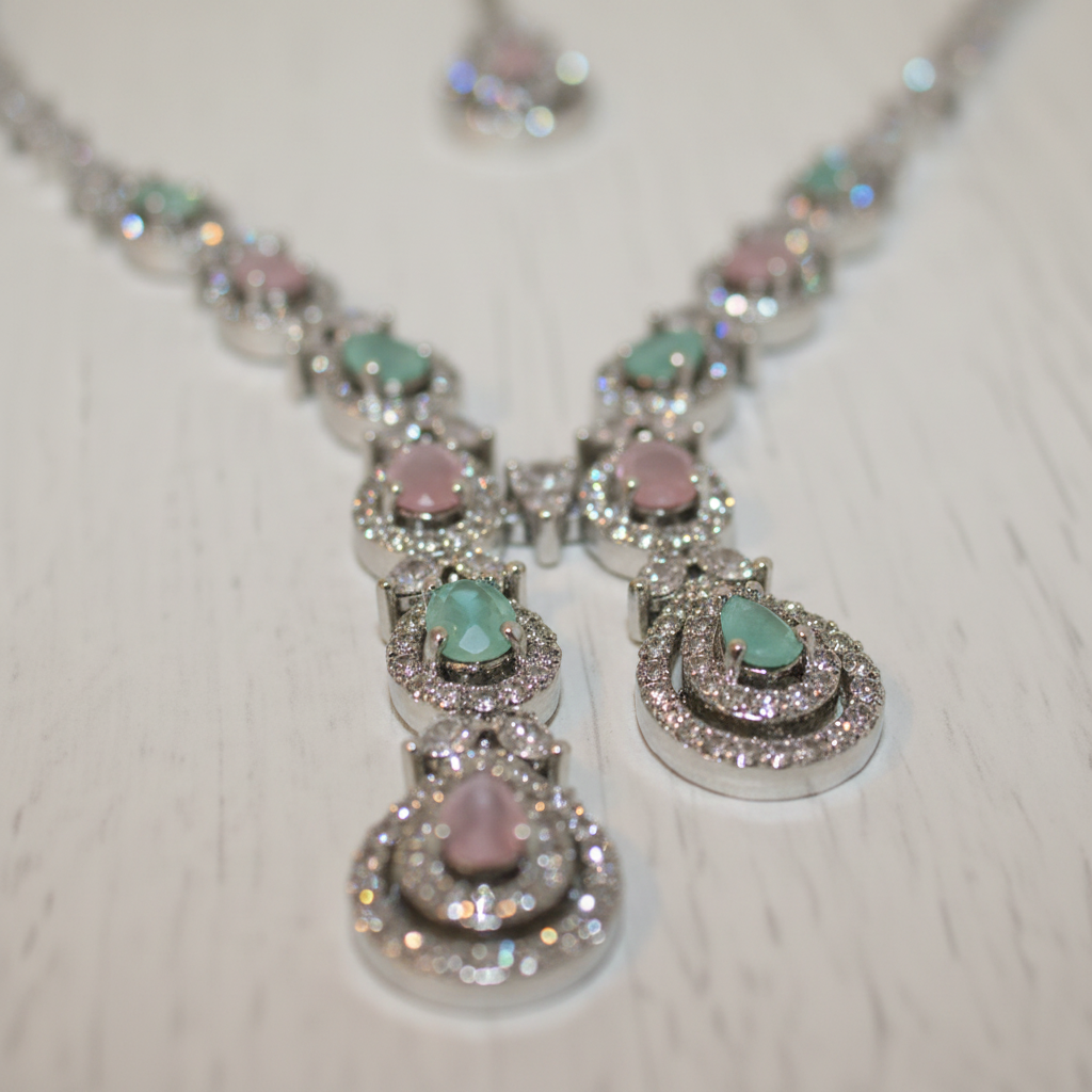 Close-up detail of multi-colored gemstones