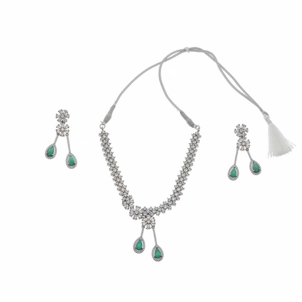 Emerald necklace isolated on white