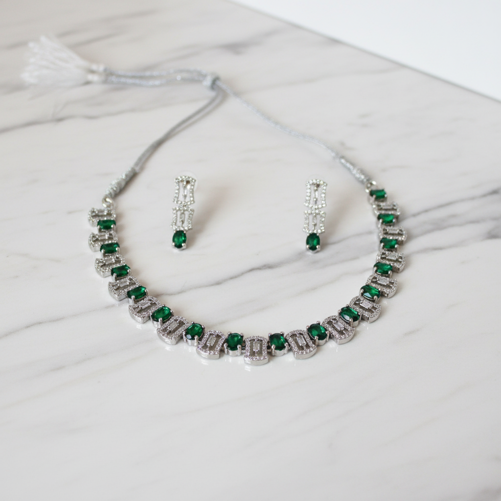 Emerald set on marble surface