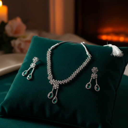 Emerald green jewellery set lifestyle shot