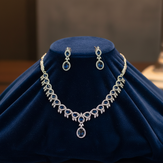 Blue sapphire jewellery set lifestyle shot