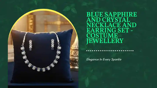 Blue Sapphire and Crystal Necklace and Earring Set - Costume Jewellery by@Outfy