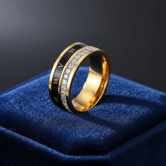 Ring on navy cushion